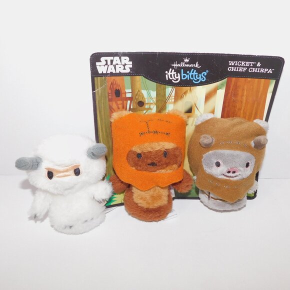 Hallmark 5" Plush Itty Bittys Star Wars Ewok Wicket Chief Chirpa On Card & Wampa - Picture 1 of 6
